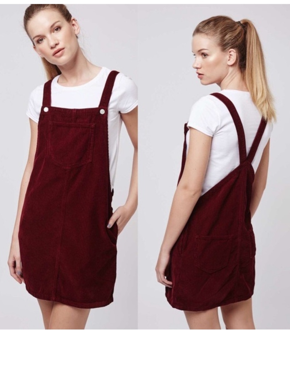 Top Shop Overall Pinafore Burgundy Dress